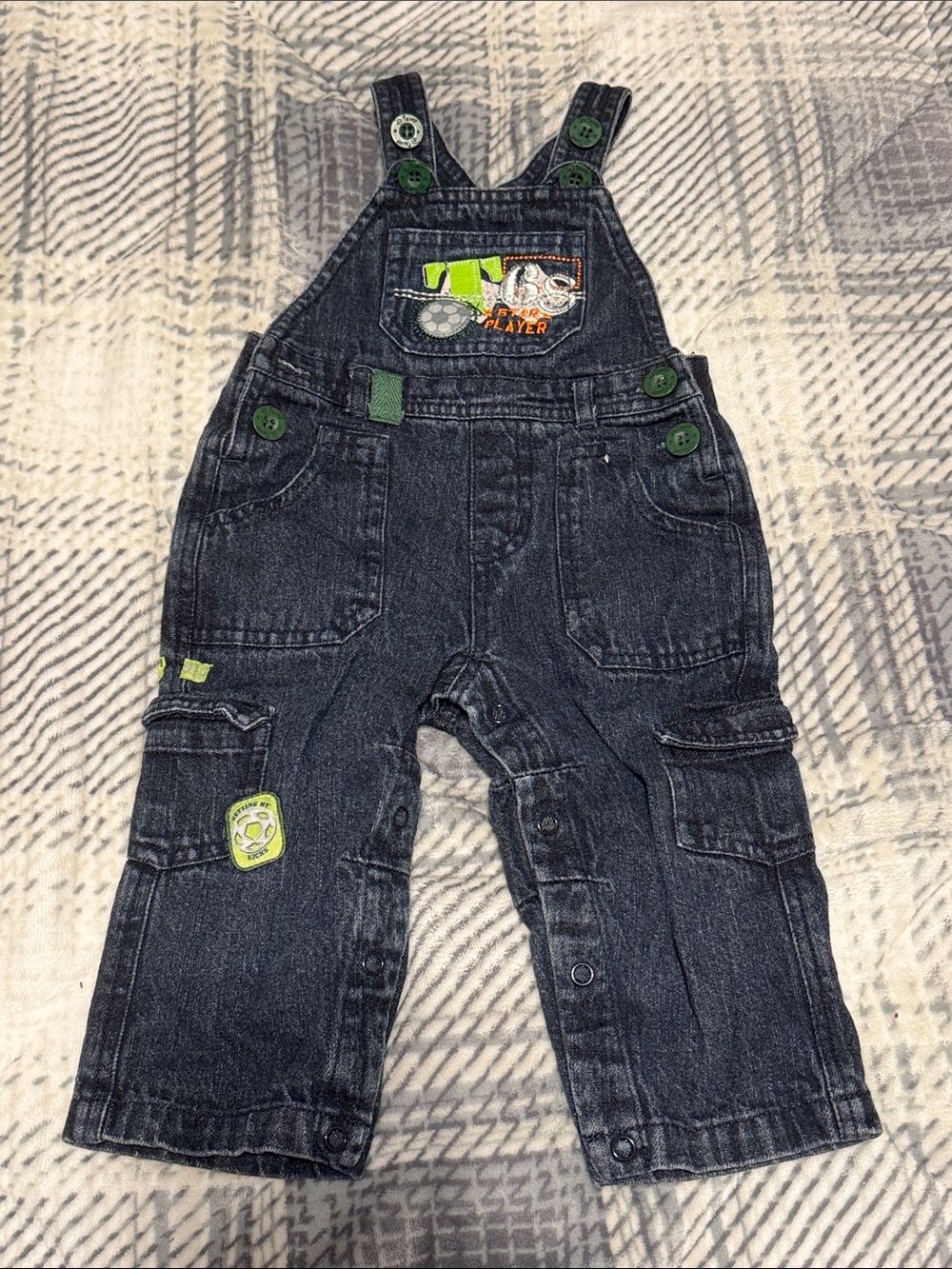 Disney Dark Wash Denim Overalls for Kids with Green Accents